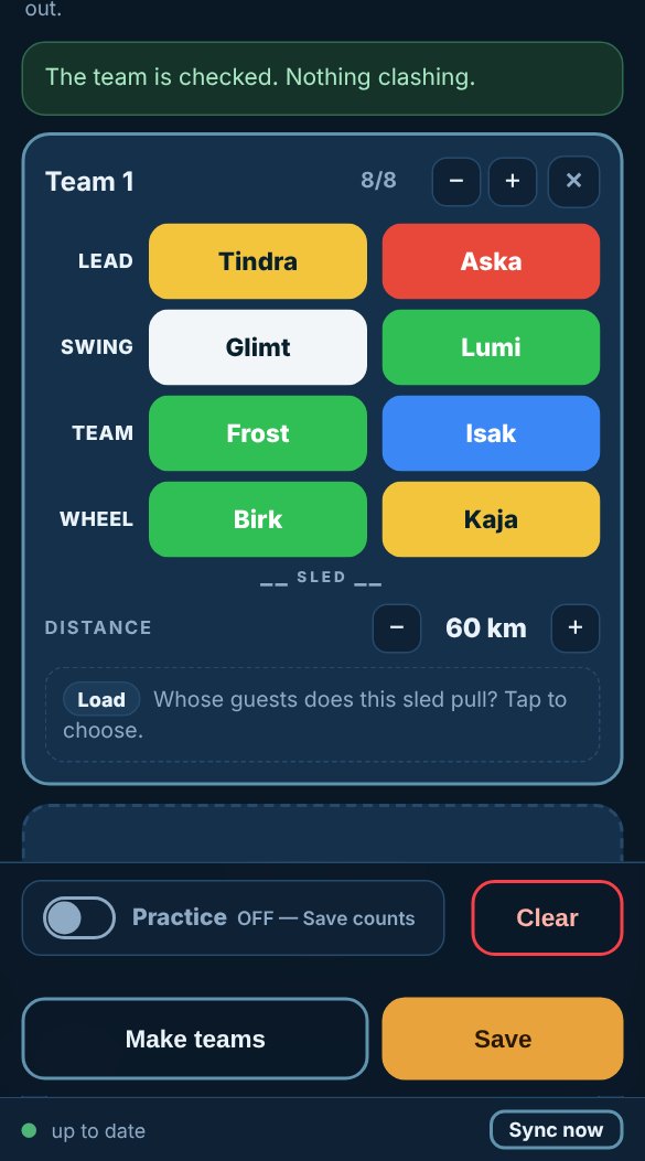 Build the line: a race team of eight from the race pool in harness colours, checked, nothing clashing